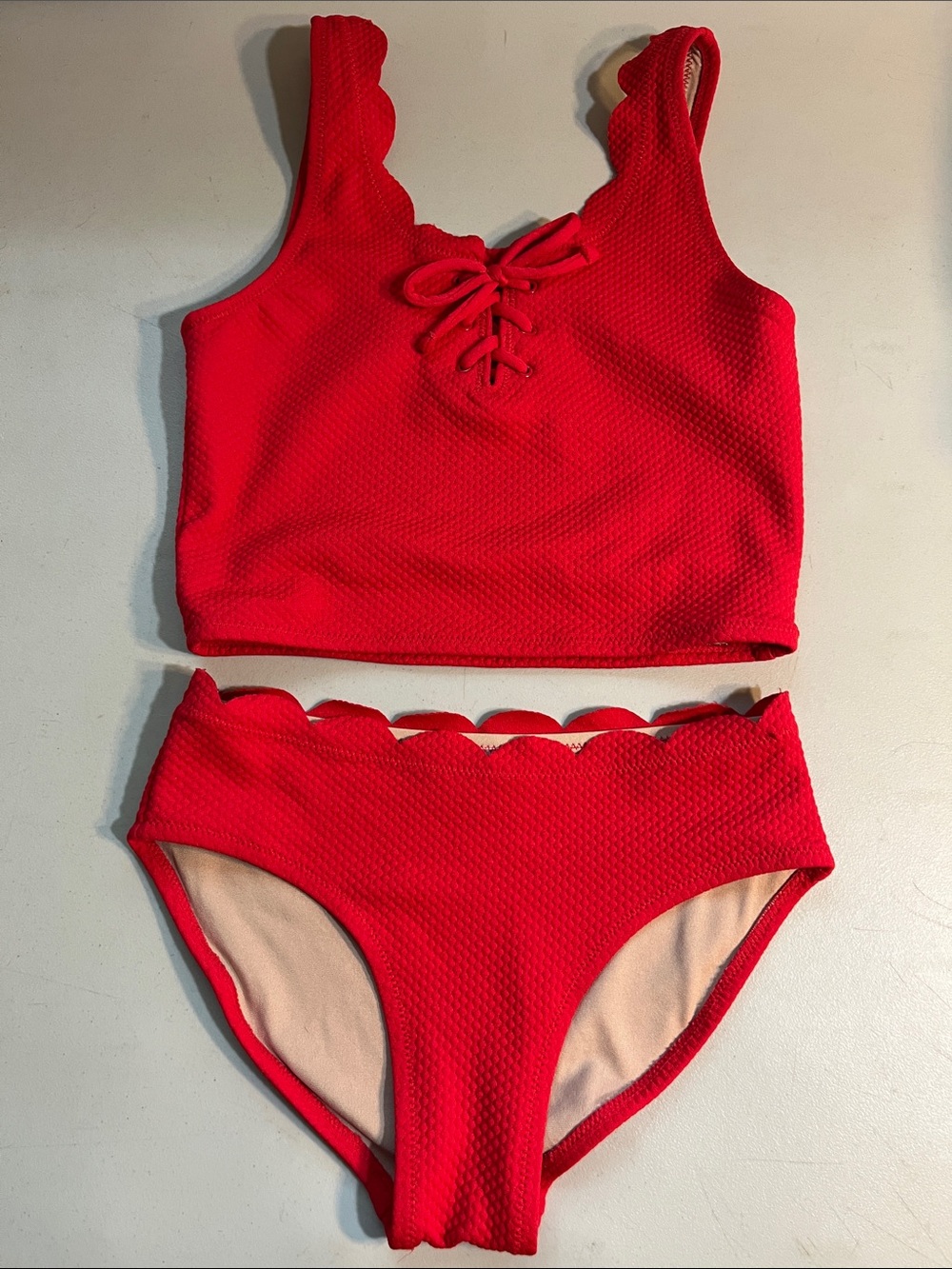 Old Navy Red Scallop-Edge Lace-Up Girls Two-Piece Bikini